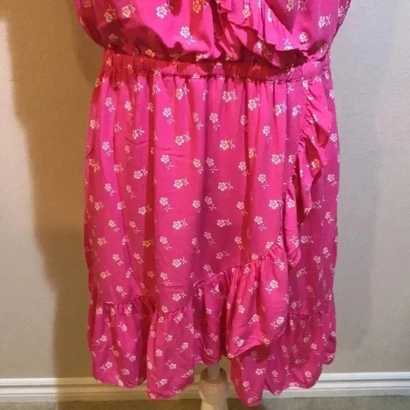 J. Crew V Neck Ruffle Floral Faux Wrap Dress Fuchsia Pink Size 10 - Picture 6 of 10